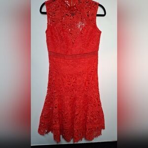 Bardot Elise Dress Drop Waist Lace Poppy Red Nwts Size 6/Small
